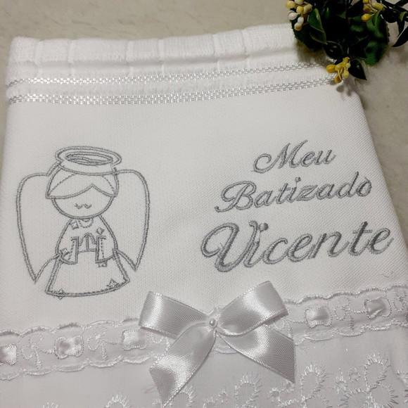 Kit 5 Toalhas Batizado Personalizada Bordado Anjinho Menino