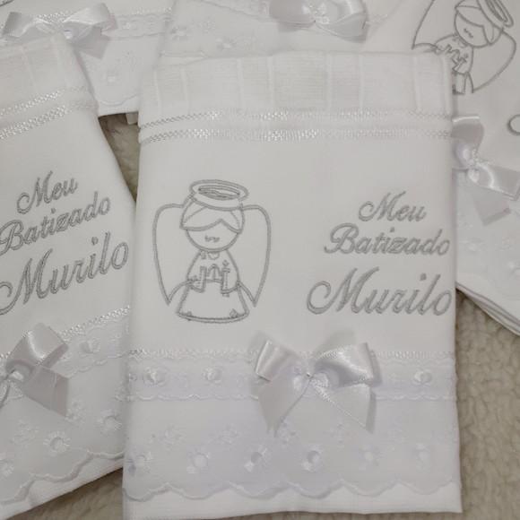 Kit 5 Toalhas Batizado Personalizada Bordado Anjinho Menino