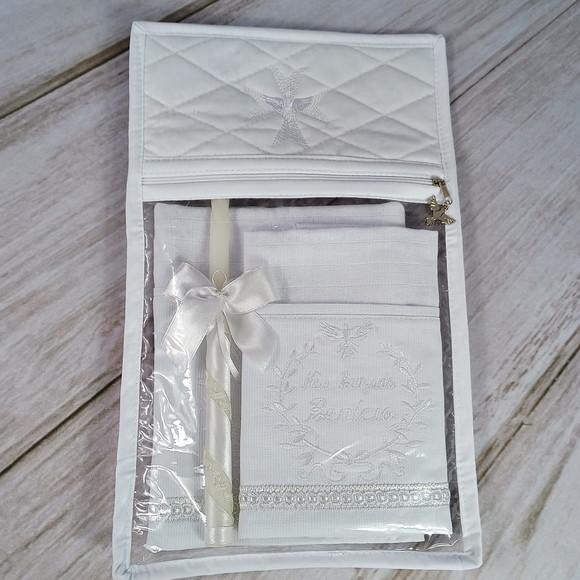 Kit Batizado Fralda Personalizadas Branca, Embalagem e Vela