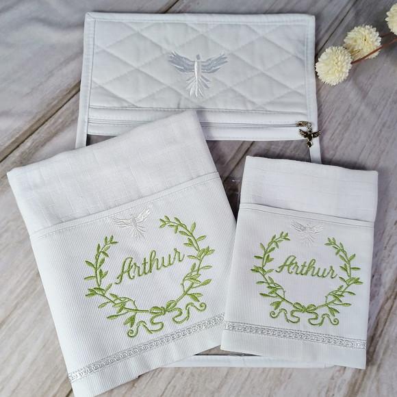 Kit Batizado Fralda Personalizadas Verde e Embalagem