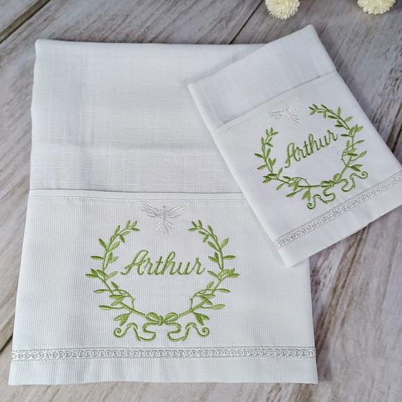 Kit Batizado Fralda Personalizadas Verde e Embalagem