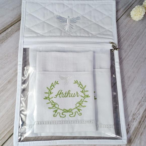 Kit Batizado Fralda Personalizadas Verde e Embalagem