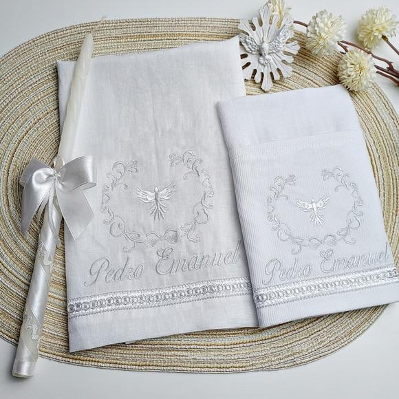 Kit Batizado Personalizado Toalha, Fralda, Vela e Embalagem