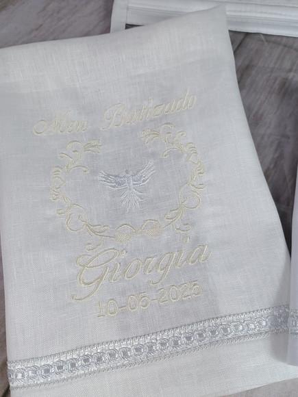 Kit Batizado Personalizado Toalha Linho, Fralda, Embalagem