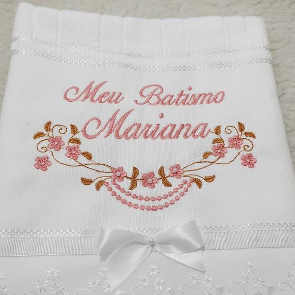 Kit Batizado Toalha Bordada Nome Rosa Menina e Vela