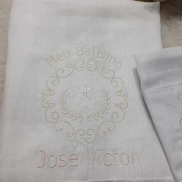 Kit Batizado Toalha de Linho e Fralda Personalizada