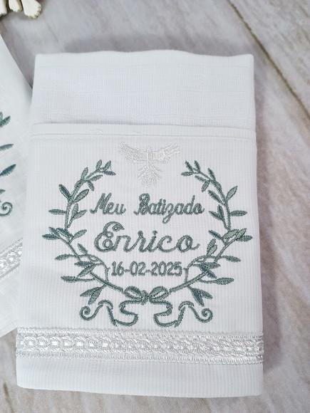 Kit Batizado Toalha de Linho e Fralda Personalizada Menino