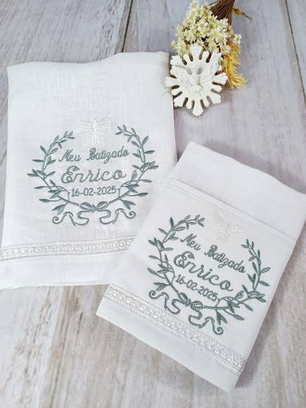 Kit Batizado Toalha de Linho e Fralda Personalizada Menino