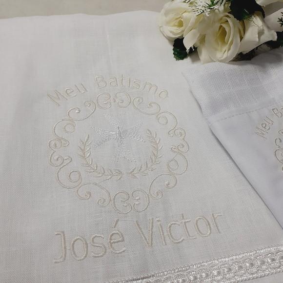 Kit Batizado Toalha de Linho e Fralda Personalizada