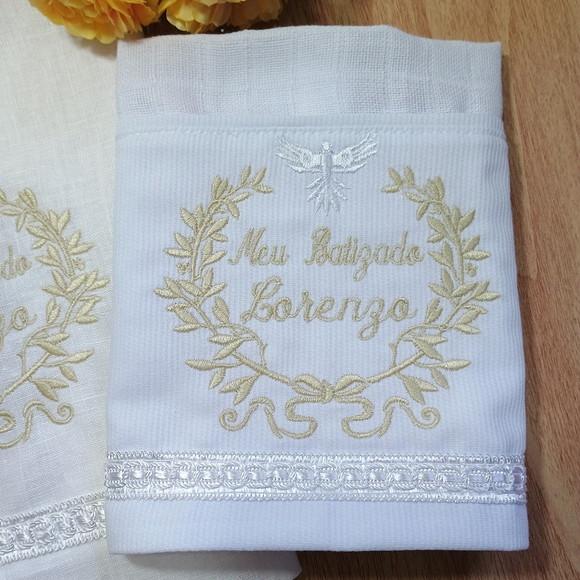 Kit Batizado Toalha de Linho e Fralda Personalizada Menino
