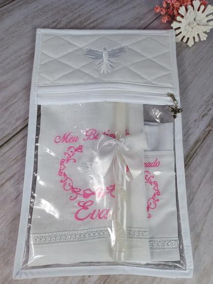 Kit Batizado Toalha de Linho Fralda Vela e Embalagem Branco