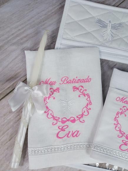 Kit Batizado Toalha de Linho Fralda Vela e Embalagem Branco