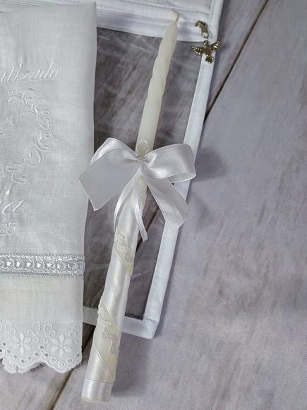 Kit Batizado Toalha de Linho, Vela e Embalagem Personalizada