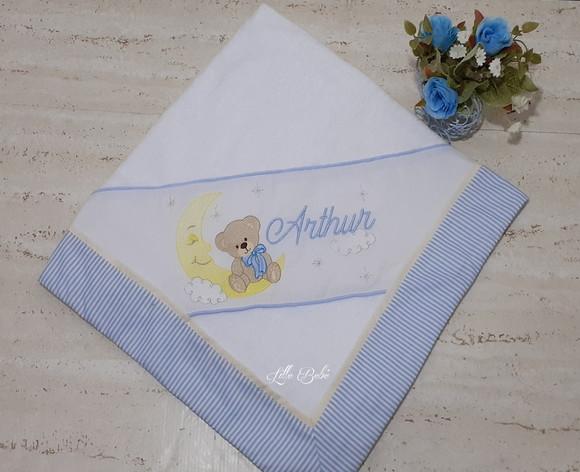 Kit Cueiro Flanelado Personalizado e Fraldas Ursinho na Lua