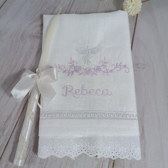 Kit de Batizado Lavanda Delicado Toalha Personalizada e Vela