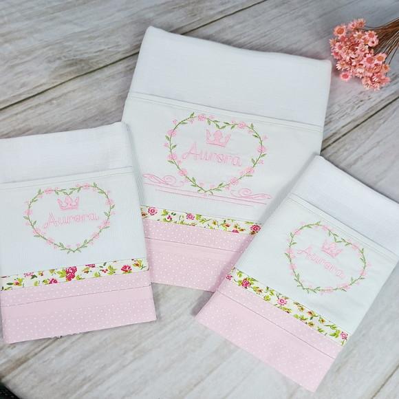 Kit Enxoval Fraldas Princesinha Floral Personalizado Bordada
