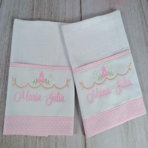 Kit Fralda de Boca Personalizadas Rosa Floral Enxoval