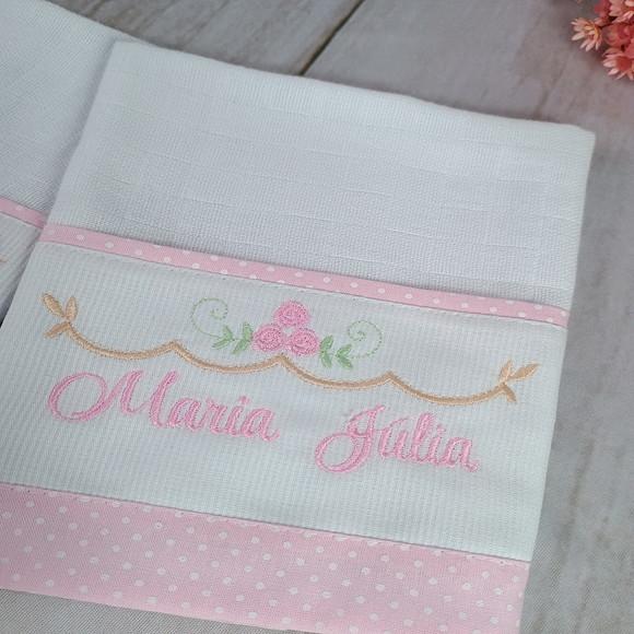 Kit Fralda de Boca Personalizadas Rosa Floral Enxoval