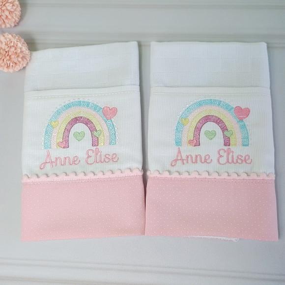 Kit Fralda de Boca Personalizadas Arco-íris Delicado Enxoval