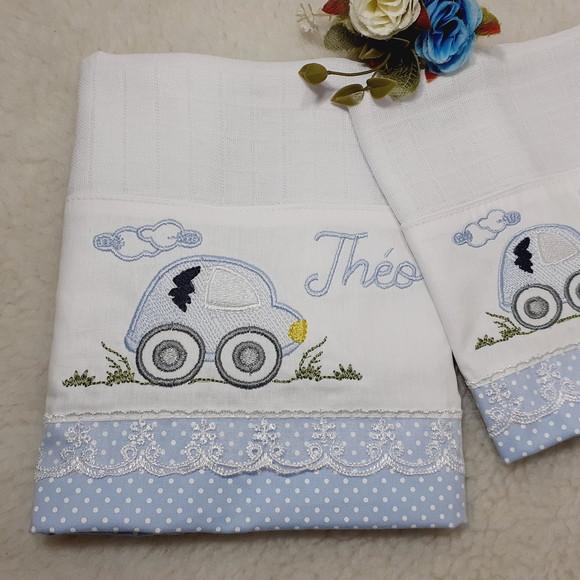 Kit Fralda de Ombro e Fralda Boca Personalizada Carrinho