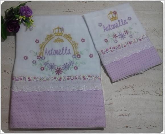 Kit Fralda Ombro e Fraldinha de Boca Bordada Princesa