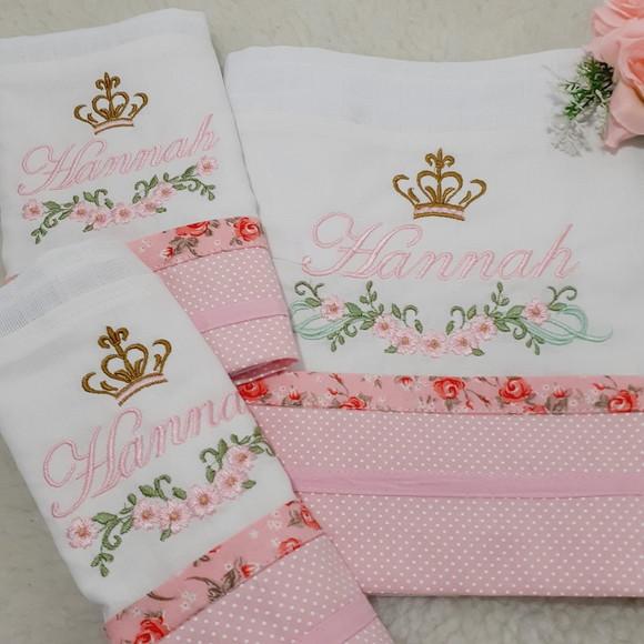 Kit Fraldas Bordadas Personalizadas Jardim de Flores