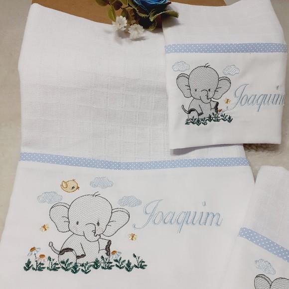 Kit Fraldas Bordadas Personalizadas Elefantinho Azul