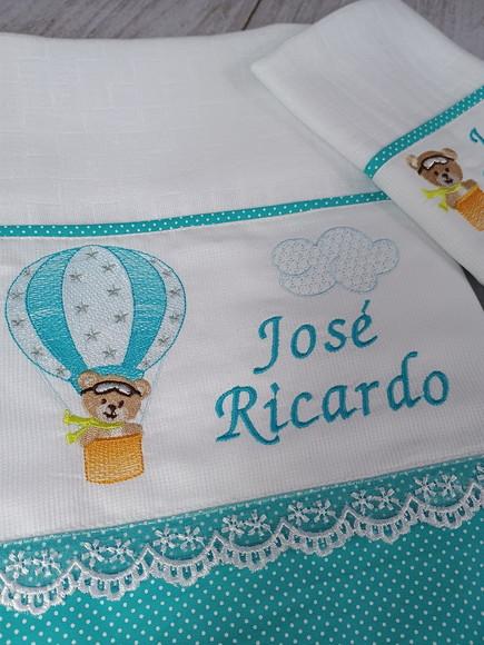 Kit Fraldas Bordadas Personalizadas Ursinho Aviador Turquesa