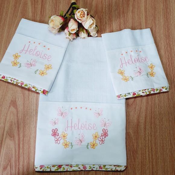 Kit Fraldas Bordadas Personalizadas Jardim Menina Rosa