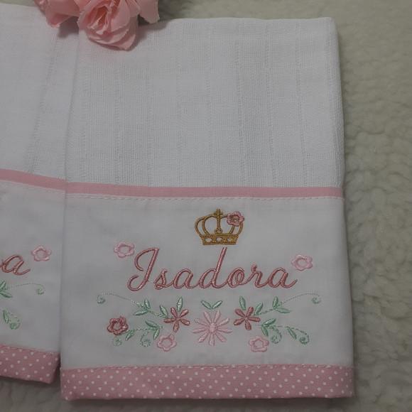 Kit Fraldas de Boca Nome Princesa e Flores Rosé