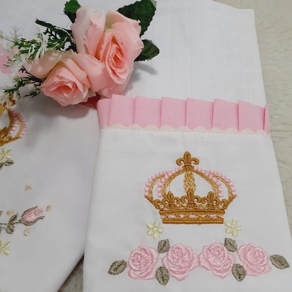 Kit Fraldas de Tecido Bordadas Menina Princesa Flores