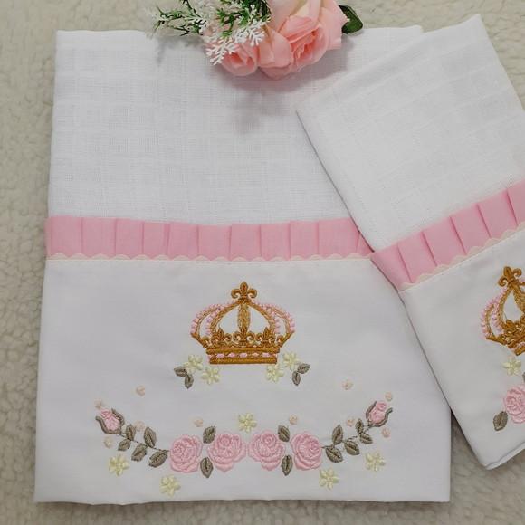 Kit Fraldas de Tecido Bordadas Menina Princesa Flores