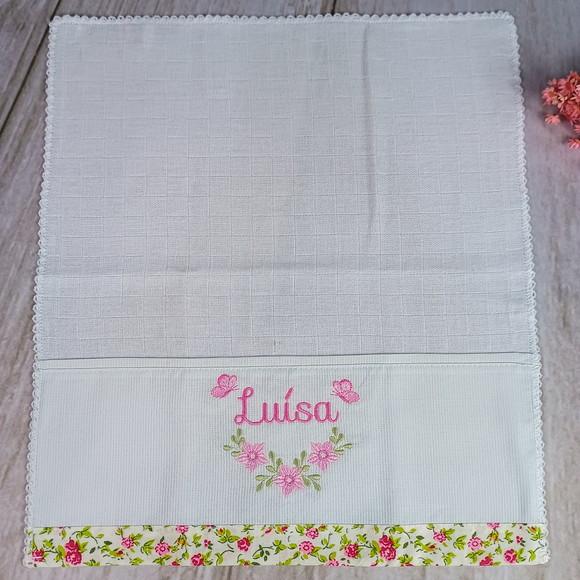 Kit Fraldas de Tecido Fralda de Boca Raminho Floral com Nome