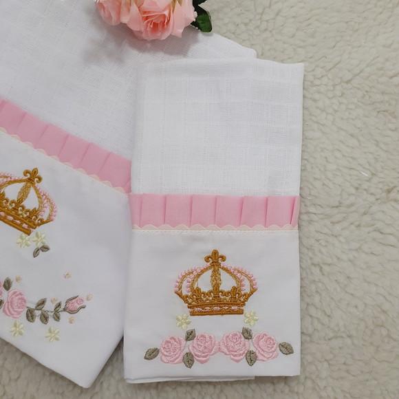Kit Fraldas de Tecido Bordadas Menina Princesa Flores