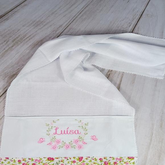 Kit Fraldas de Tecido Fralda de Boca Raminho Floral com Nome