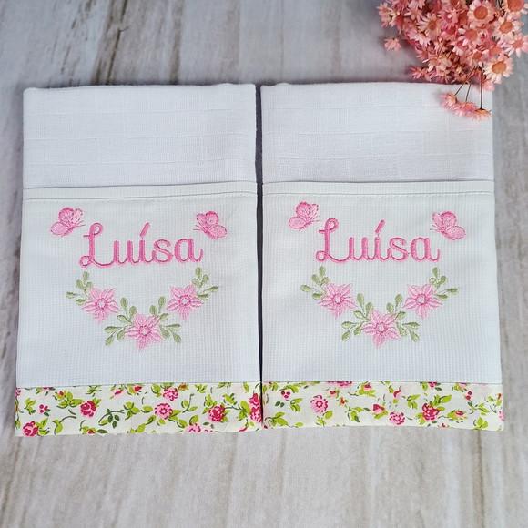 Kit Fraldas de Tecido Fralda de Boca Raminho Floral com Nome