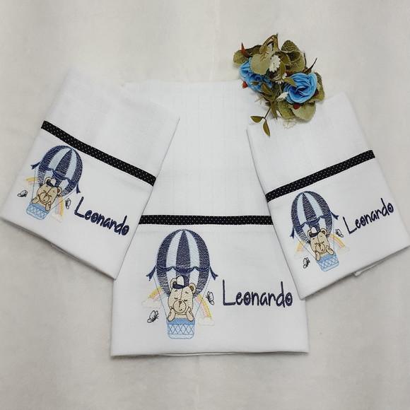 Kit Fraldas Personalizadas Bordada Ursinho Balão Azul