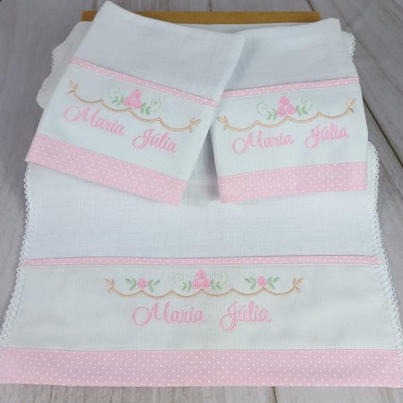Kit Fraldas Personalizadas Rosa Floral Enxoval Bebê