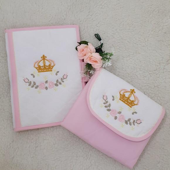 Kit Porta Fraldas e Trocador Portátil Flores Menina