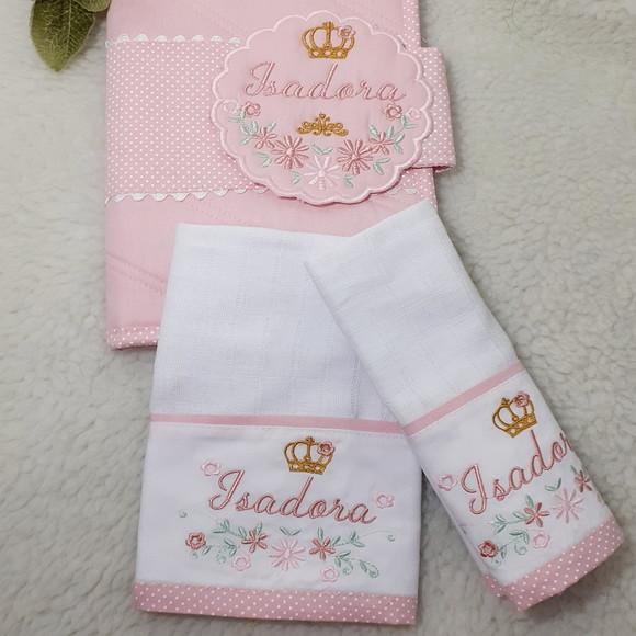 Kit Porta Fraldas Lenço Fraldinha de Boca e Fralda Passeio