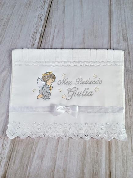 Kit Toalha Batismo Anjinho e Nome e Vela Decorada Menina