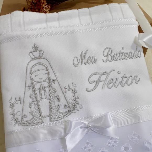 Kit Toalha Batismo Personalizada Nossa Senhora e Vela