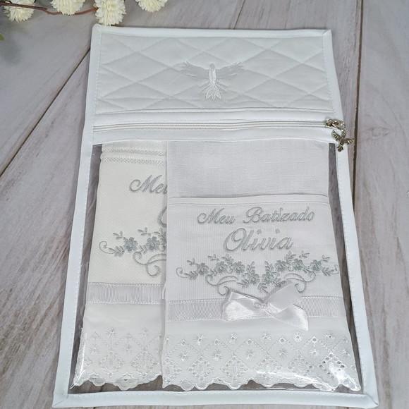 Kit Toalha Batizado Bordada Personalizada, Fralda, Embalagem