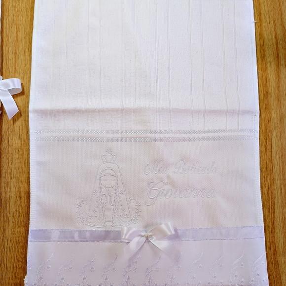 Kit Toalha Batizado Nossa Senhora Aparecida e Vela