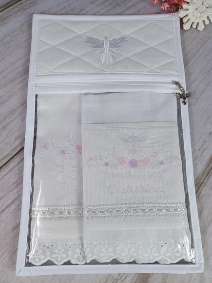Kit Toalha Batizado Personalizada Fralda Embalagem Floral