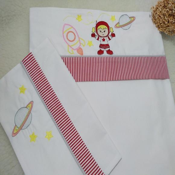 Lençol e Fronha de Carrinho ou Mini Berço Astronauta