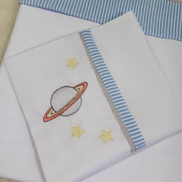 Lençol e Fronha de Mini Berço Personalizada Astronauta