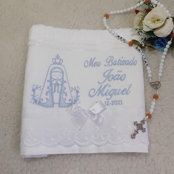 Toalha Batismo Nossa Senhora Aparecida e Vela Decorada