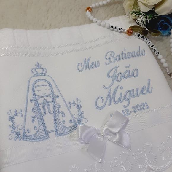 Toalha Batismo Nossa Senhora Aparecida e Vela Decorada