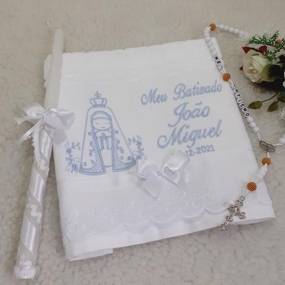Toalha Batismo Nossa Senhora Aparecida e Vela Decorada